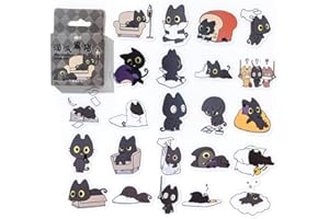 Obujopal 46 Pcs Cute Black Cat Stickers for Scrapbooking Diary Laptop Junk Journal Notebook Kids Envelope Card Making Diary Planner Craft DIY Craft Decoration, 23 Patterns