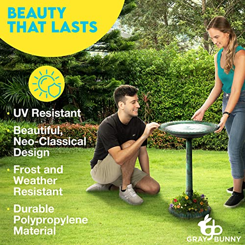 Gray Bunny 29" Bird Baths for Outdoors, Tall Bird Bath, Stylish Design