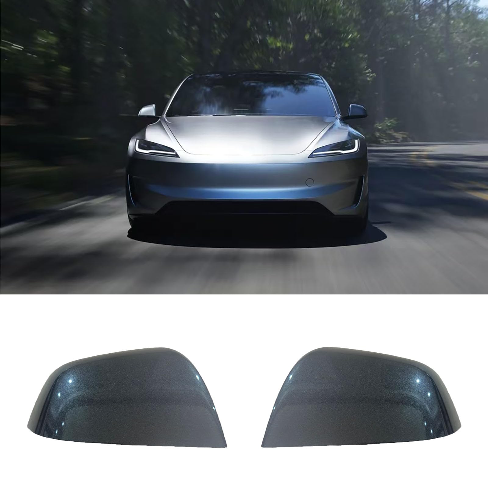 Photo 1 of CEYGXICE Compatible with Tesla Model Y Side Mirror Cover Replacement 2021 2022 2023 2024, Left & Right Side Rearview Mirror Cover Cap for Model Y Accessories(Silver)2pcs