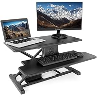 PrimeCables Electric Standing Desk Converter, 80 cm/31.5 in DesK Riser One-Touch Button Height Adjustable Sit Stand Desk Conv