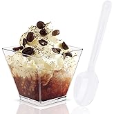 Tosnail 100 Pack 2 Oz Mini Clear Plastic Dessert Tumbler Cups with 100 Dessert Spoons, Square Parfait Appetizer Cups for Even