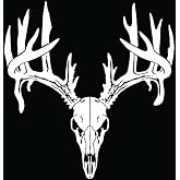 Deer Buck Antlers Skull Hunting Car Truck Window Bumper Vinyl Graphic Decal Sticker- (8 inch) / (20 cm) Tall GLOSS WHITE Color
