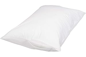 鶹 Basics 100% Cotton Zippered Hypoallergenic Pillow Protectors, Machine Washable, Queen, White, 31" x 21"
