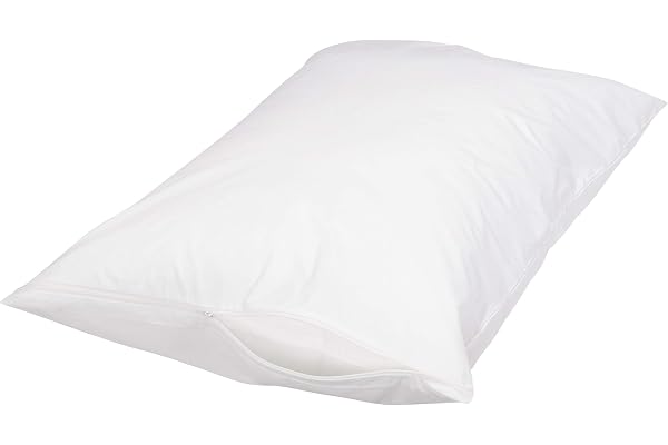 Amazon Basics 100% Cotton Zippered Hypoallergenic Pillowcases, Machine Washable, Queen, White, 31" x 21"