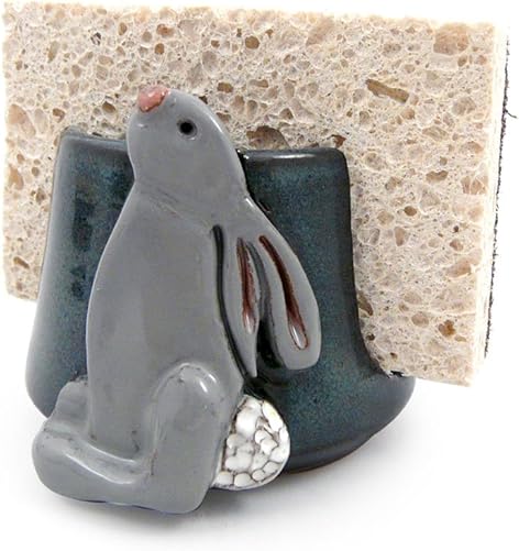 American Handmade Stoneware Pottery Sponge Holder, Bunny Motif