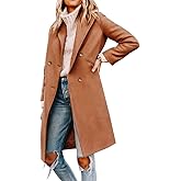 Yousify Womens Notched Lapel Collar Double Breasted Pea Coat Winter Wool Blend Over Coats Long Jackets