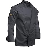 Chef Coat Jacket Men Long Sleeve easyClean Slim Fit Sleeve Pocket Kitchen Service Uniform Workwear