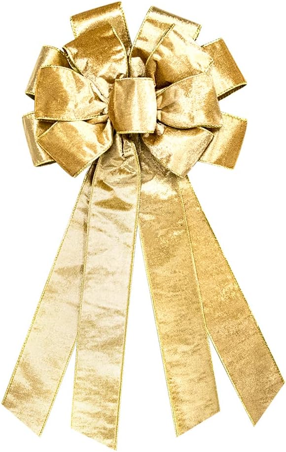 Bows & Ribbons - On-Airstore Large Christmas Wreath Bows, Christmas Brown Gold Glitter Ribbon Bows for Wreaths, Large Tree Topper Bows for Christmas Home Garden Indoor Outdoor Party Decoration Wreath Ornament Supplies