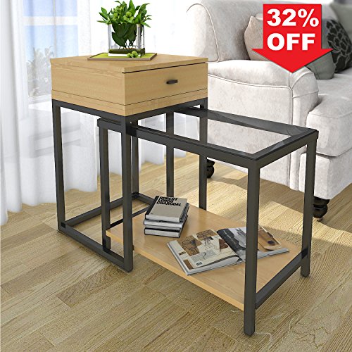 Lifewit 2-piece Side Table Nesting Table Accent Table Set with Drawer, Combination Extension Slide End Sofa Table