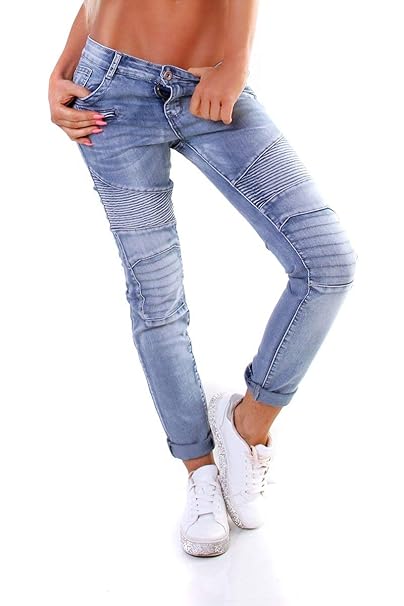 OSAB-Fashion 4927 Karostar by Lexxury Damen Jeans Hose Röhre Hose Boyfriend Haremscut Biesen