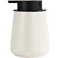 12Oz Ceramic Liquid Soap Dispenser - Modern Lotion Hand Soap Dispenser with Easy-to-Press Black Pump, Reusable and Refillable Dish Soap Dispenser for Bathroom & Kitchen, Speckled Matte Beige