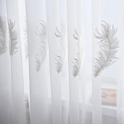 Syeytx Weiße Feder voll Dolly-StickereiBlätter Gardine Tüll Fensterbehandlung Voile Drape Valance 1 Panel Stoff