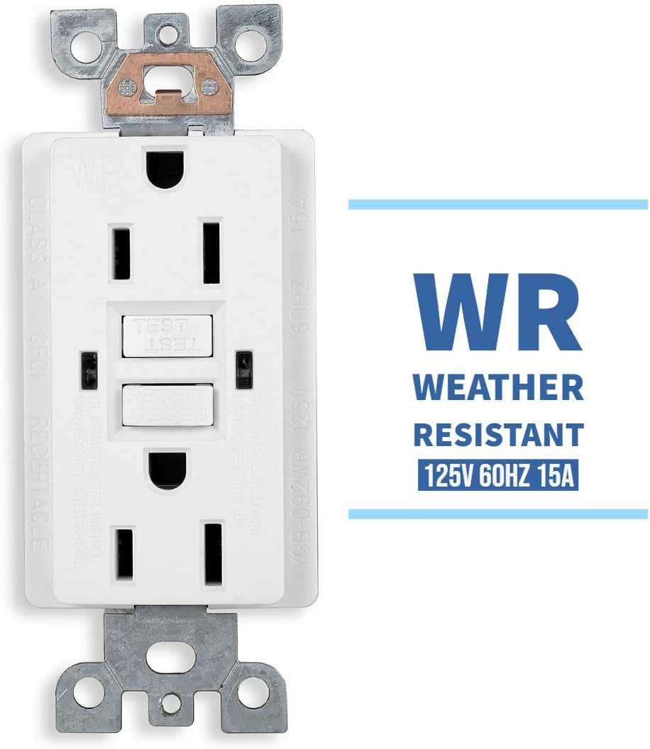 1 Pack - GFCI Duplex Outlet Receptacle - Weather Resistant 15-Amp/125-Volt, Self-Test Function with LED Indicator - UL Listed, cUL Listed - Wall Plate and Screws Included, White - - 
