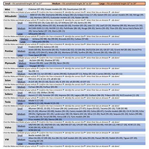 EzyShade Windshield Sunshade + Bonus Product. EasyRead Size Chart with