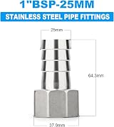 ERGAOBOY 2 Pcs 304 Stainless Steel Hose Barb Fittings 25mm to 1 inch BSP Female view 2