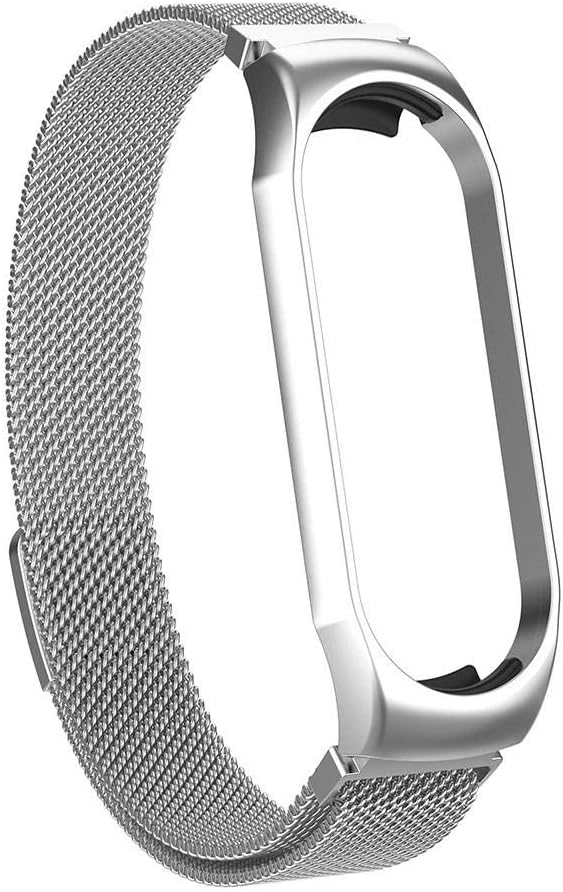 Eachbid Watch Strap Stainless Steel Magnetic Smart Watch Wrist Band Fitness Sports Wristband Bracelet Replacement Fit for Xiaomi MI Miband 3 4 Silver
