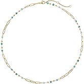 MTMY Beaded Necklaces for Women 14K Gold Plated Dainty Colorful Green/Rose Beaded Pearl Choker Necklace Delicate Boho Choker Necklace Jewelry Gift