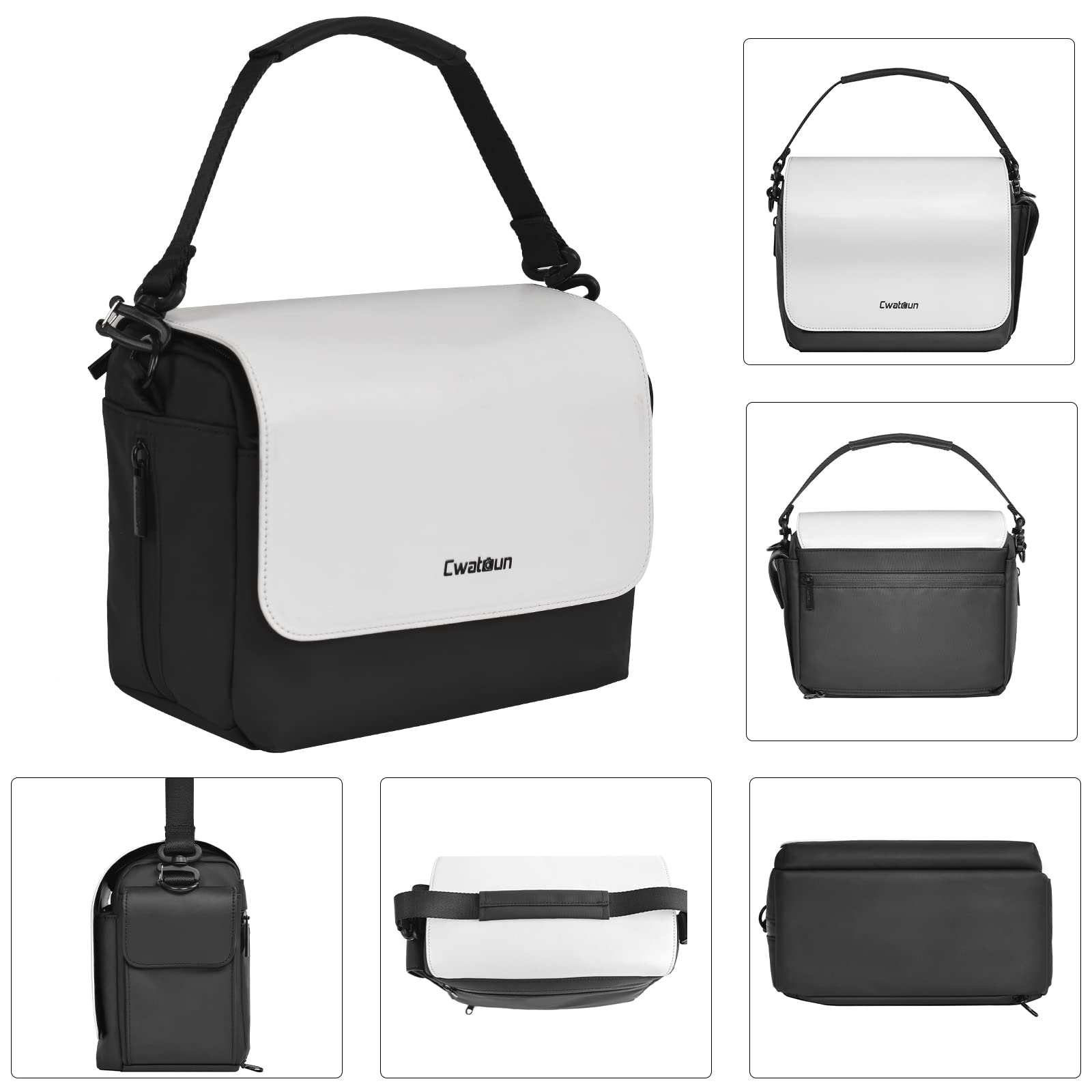 Cwatcun Camera Shoulder Bag, Waterproof Crossbody Case, Compact Photography Backpack, Compatible with Canon/Nikon/Sony/Fuji DSLR/SLR/Mirrorless Camera, Lens and Accessories, White