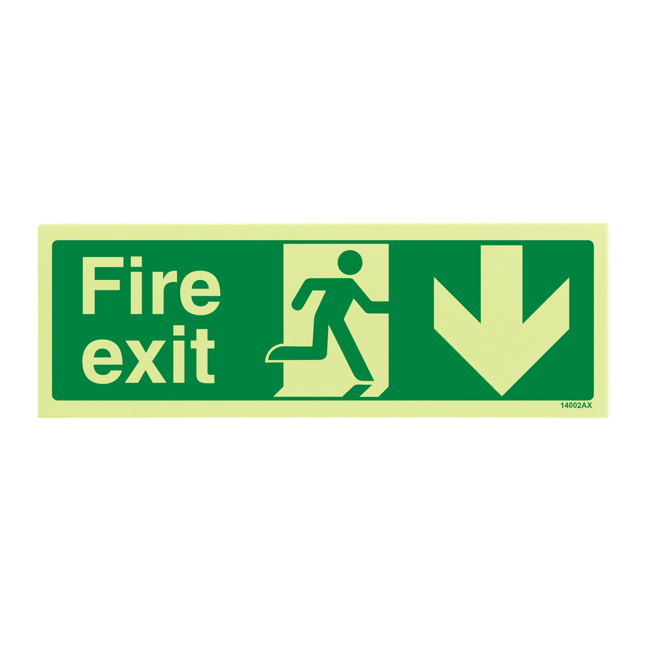 V Safety 14002AX-GS Glow In The Dark Fire Exit Arrow Down Sign - 300mm x 100mm - Self Adhesive Vinyl