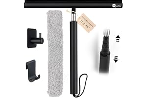 Quanmin 12 Inch Squeegee Shower Doors,Shower Squeegee with Long Handle,Extension Pole Squeegee, Bathroom Squiggy for Shower Glass,Car,Windshield, Doors,Up to 47 Inch,Black