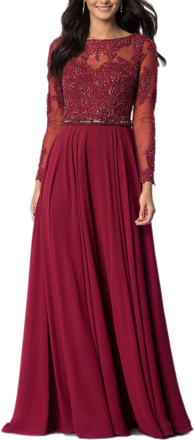 Vintage Long Sleeve Floral Chiffon High Waist Party Evening Dress Formal Prom Skirt