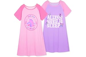 Play Tailor 2Pcs Girls Nightgowns Kids Pajamas Princess Nightgown Dress Sleepwear for Toddler Little Girls