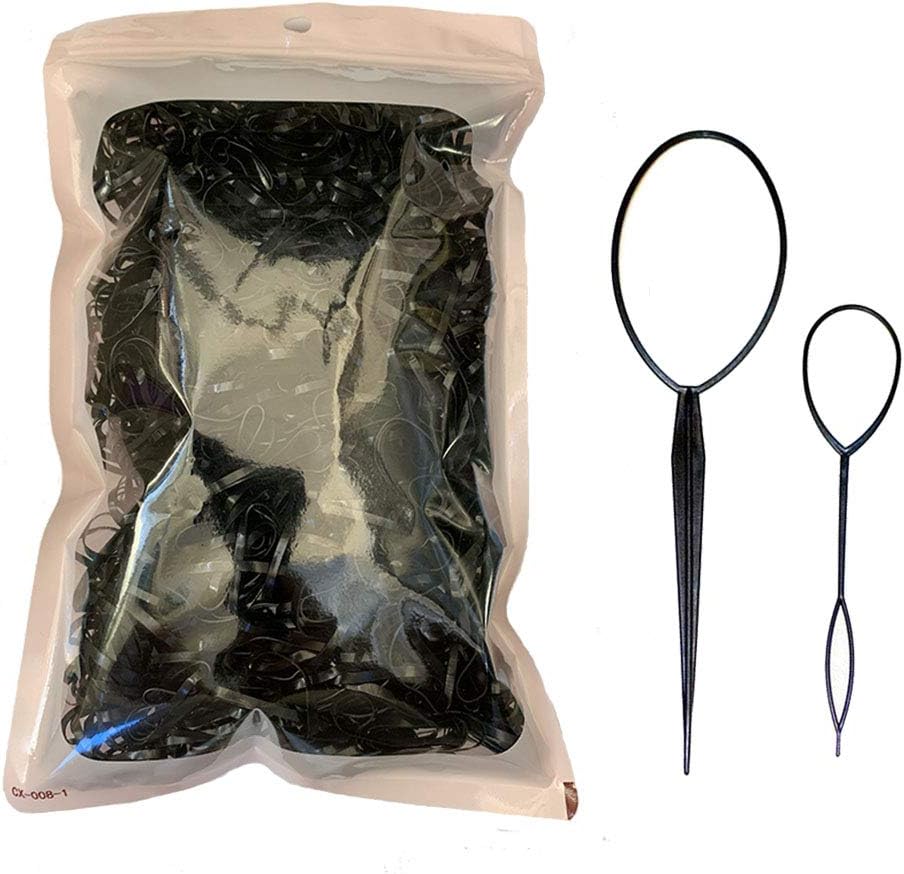 1500pcs Mini Elastic Hair Bands Small Rubber Bands Tiny Hair Ties No Crease Ponytail Holder with Ponytail Maker for Toddler Kids Baby Girls Women (Black)