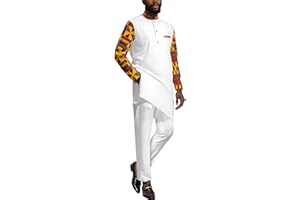 ATLYCOLOR African Dashiki Suit for Men Shirt and Pants Nigerian Kente Outfit 2 Piece Set Wedding Attire Clothing