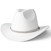 Lisianthus Cowboy Hats for Women - Wide Brim Felt Western Cowgirl hat with Rhinestone Band