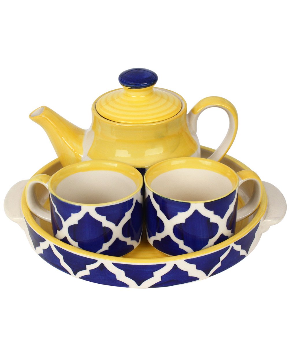 Buy VarEesha Ceramic Moroccan Blue Cups & Kettle Gift Set/ Tea/ Coffee