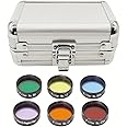 1.25" Telescope Eyepiece Filter Set Telescope Accessories Filters Kit with Storage Box for Enhancing Definition and Resolution in Lunar Planetary Observation (6 Color Filters)