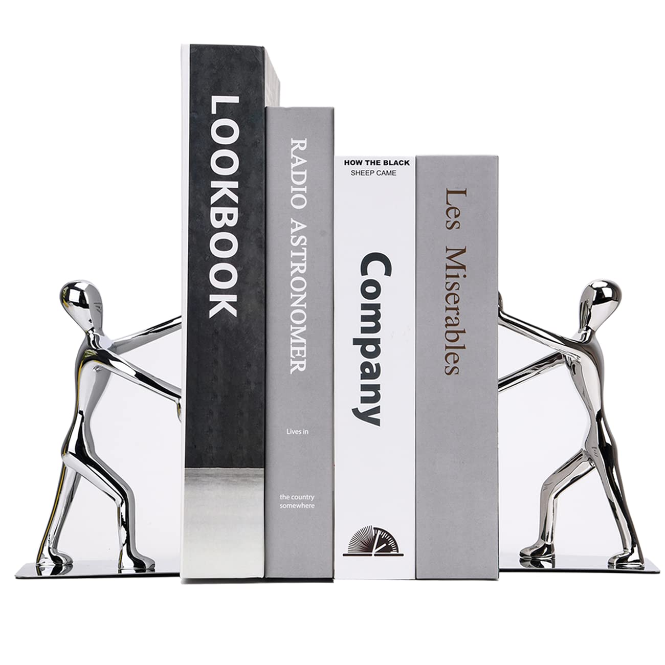 MerryNine Heavy Duty Stainless Steel Kung Fu Man Bookends,Stainless Steel Book End,Creative Metal Book Shield for Home Office Library Decoration,Fashion gift