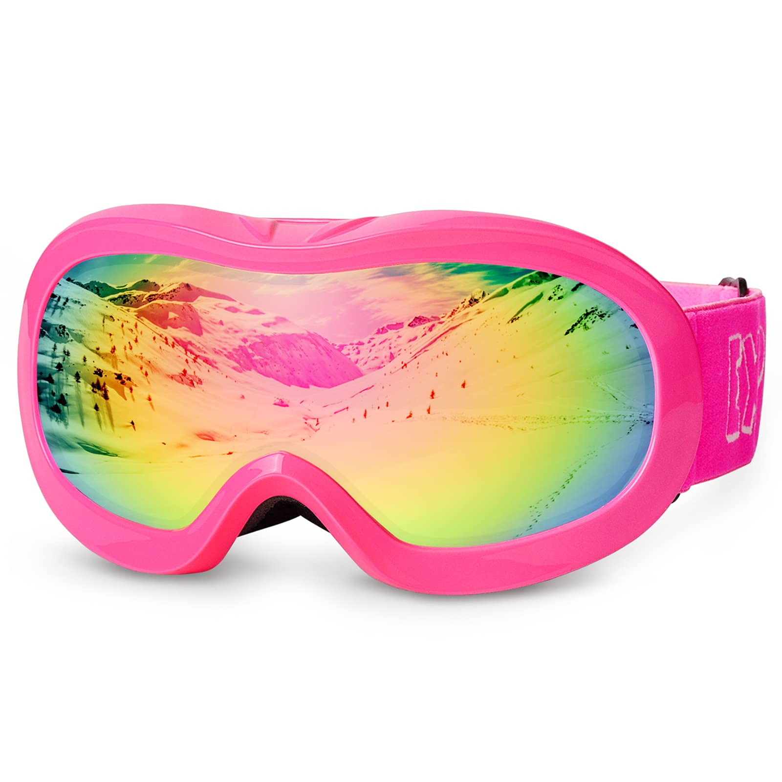 EXP VISION Kids Ski Goggles Anti-Fog Over Glasses Child Snowboard Goggles with UV Protection, Double-Layer Lenses Snow Goggles for Boys Girl Youth (Pink Frame/Pink Lens)