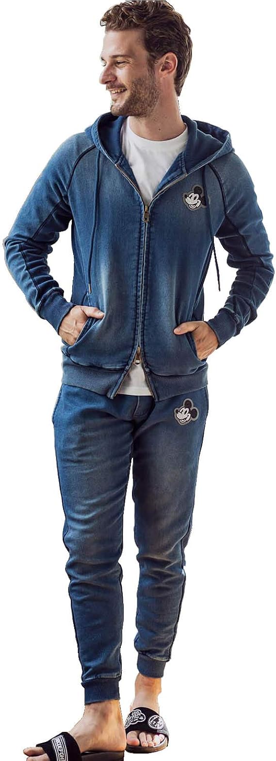 Amazon 1piu1uguale3 Relax ウノピゥウノウグァーレトレ Mickey デザイン ジョグパーカー パンツセット セットアップ 上下セット ミッキー ディズニー Disney キャラクター メンズ カジュアル おしゃれ ギフト プレゼント インディゴ トレーナー パーカー 通販