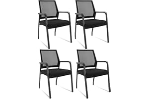 KLASIKA Desk Chair No Wheels, Arm Chair with Ergonomic Lumbar Support and Thickened Seats Cushion, Waiting Room Chairs for Office School Church Guest Reception, 4 Pack Black
