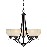 Regency Hill Airington Bronze Pendant Chandelier 23" Wide Scrolling Arms Indian Scavo Glass 5-Light Fixture for Cottage Core 