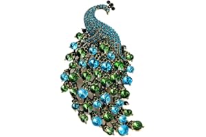 DTJA Rhinestone Peacock Brooch Pin for Women Girls Fashion Exquisite Exaggerated Big Crystal Bird Animal Brooches Lapel Pins Elegant Dress Accessories Wedding Christmas Birthday Jewelry Gift