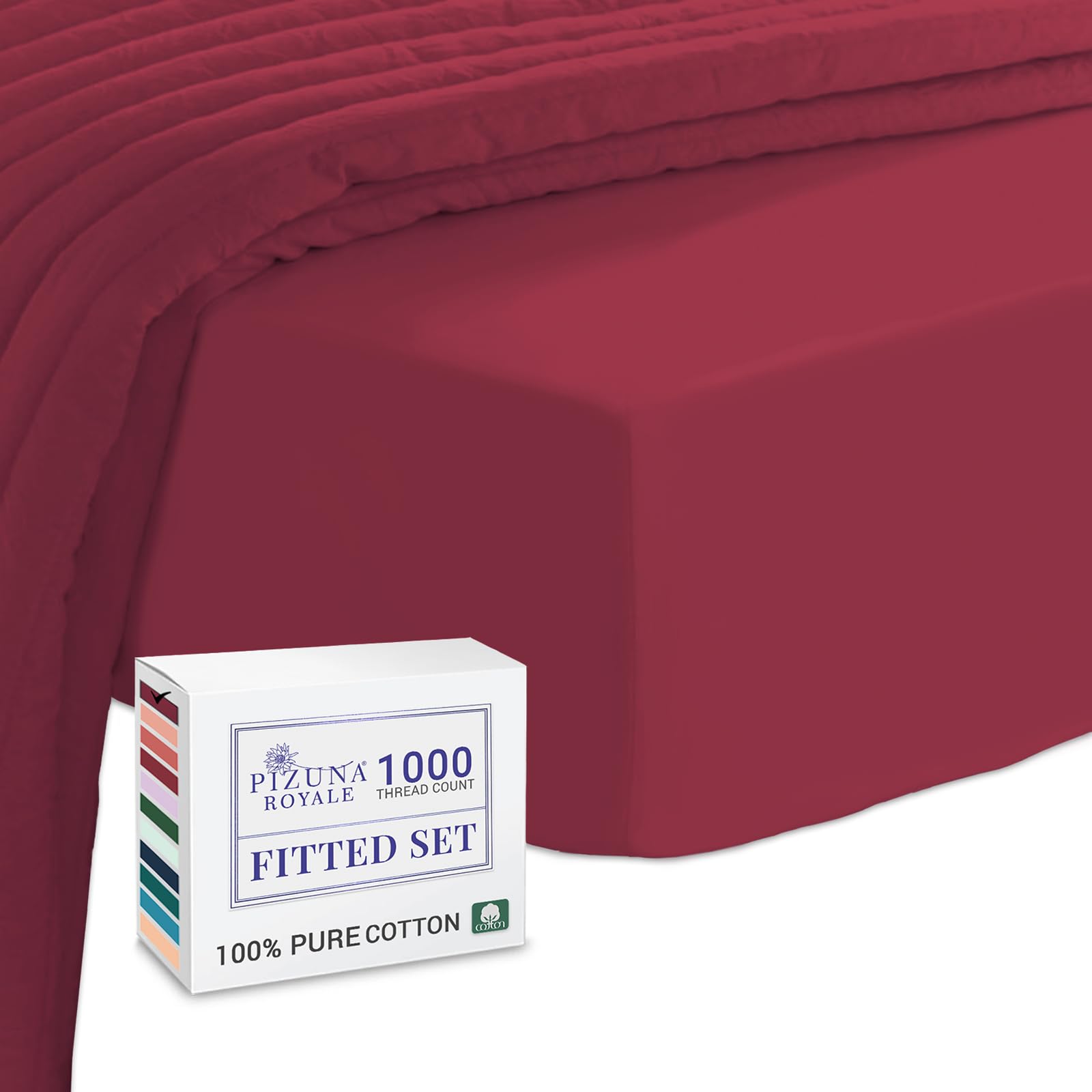 Pizuna Luxurious Cotton King Size Fitted Sheet Rio Red, 1000 Thread Count 100% Long Staple Cotton Fitted Sheets King Size 160x200 cm, Sateen Weave Thick Fitted Sheet Extra Deep 40 cm Fit - 1 PC