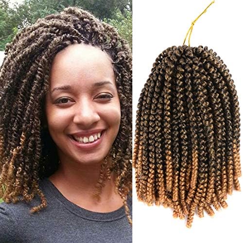 MeiQin Spring Twist Hair 3 Pack Fluffy Crochet Synthetic Braiding Hair Bomb Twist Ombre Colors Low Temperature Synthetic Hair Extensions 8inch (1B/27)