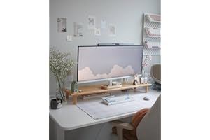 ROCDEER Bamboo Dual Monitor Shelf, Monitor Stand Riser with Underneath Storage for Desk Office Supplies, Supports Heavy TV up to 300 lbs, Natural