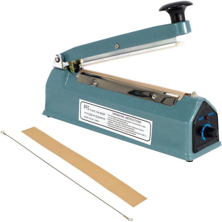 PrimeTrendz Hand Impulse Sealer Heat Seal Machine Poly Sealing With Element Grip and Teflon 8" (Inch)