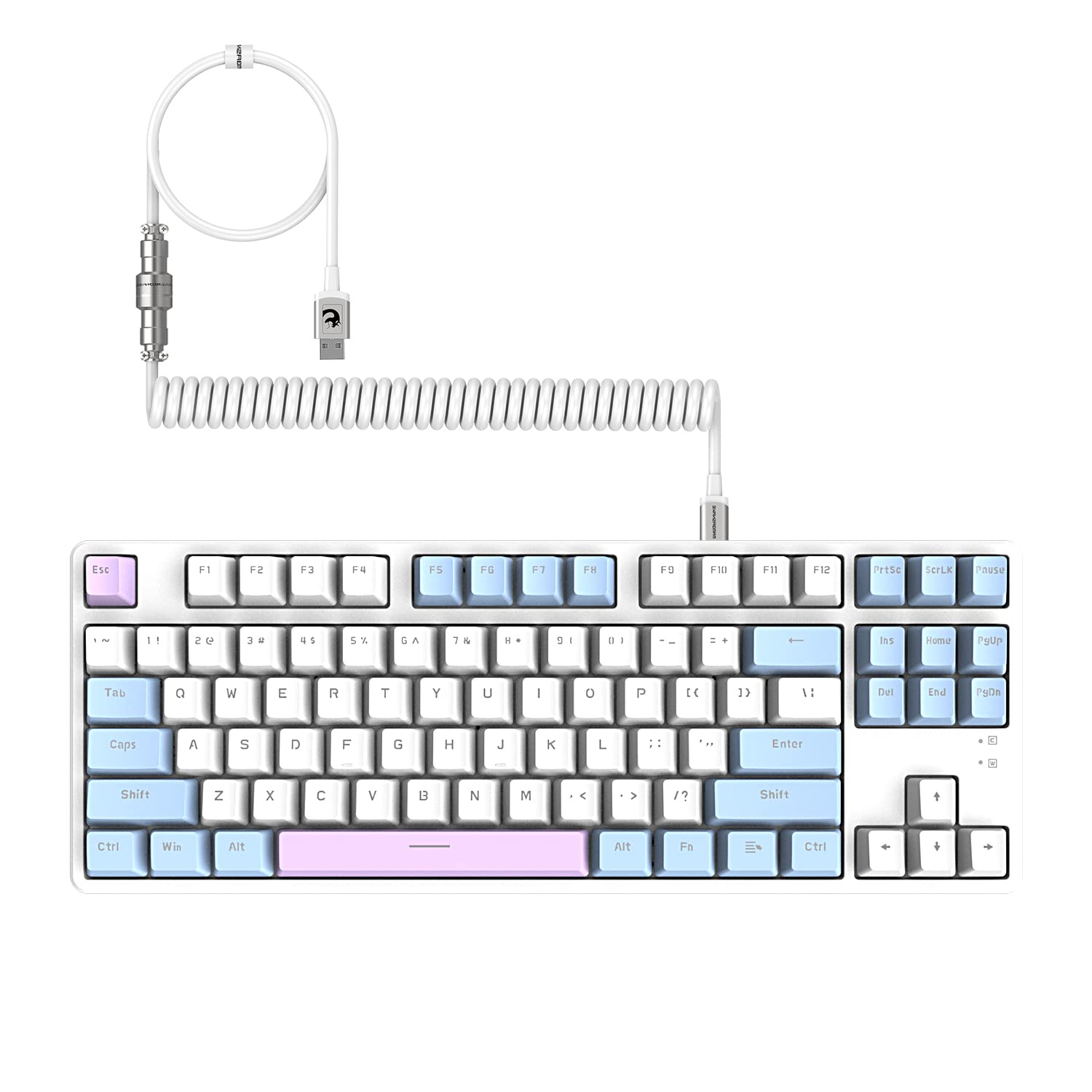 MAMBASNAKE AJAZZ AK873 Wired Hot Swappable Mechanical Keyboard, Coiled Cable, 22 RGB Backlit, Classic 3 Color PBT Floating Keycaps, 87% TKL With Detachable Magnet Cover, Custom DIY