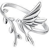 WOSTU Animal Open Adjustable Ring Playful Cat Dachshund Snake Koi Fish Hummingbird Bat Heart Feather Stacking Ring for Women, Sterling Silver Plated Pet Memorial Jewelry Gift for Cat Lovers