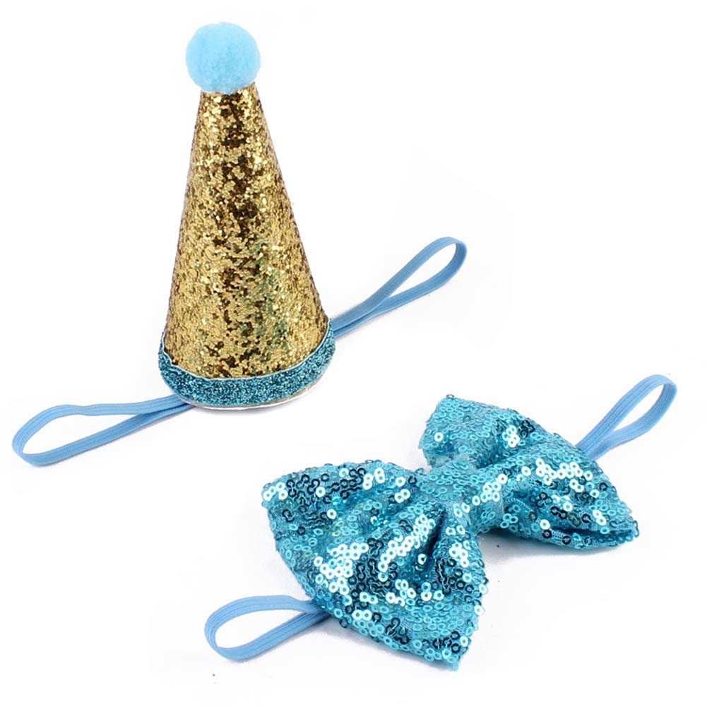 YUIP Pet Birthday Hat, Dog Birthday Caps and Bow Necktie Party Costume for Dogs Puppy Cats Kittens Birthday Festival Gift(Blue Set)