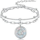Initial Bracelet for Women 925 Sterling Silver Layered Initial A to Z Bracelet Opal Letter Jewelry Gifts