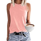 Langwyqu Women's Tank Tops Summer Basic Crewneck Sleeveless Casual Loose Fit Shirts Tees