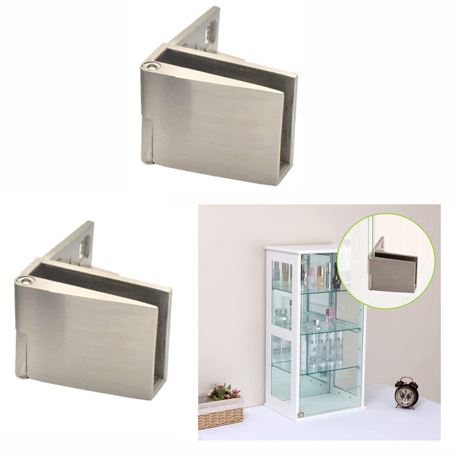 2 Pieces Glass Door Hinge, Display Cabinet Hinge, Inset Side Mount, Suitable for 3-5 millimeters
