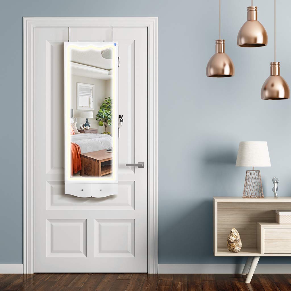 LANGRIA Beleuchteter Spiegel-Schmuckschrank mit Vintage-Scrollwork