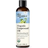 Sky Organics Organic Grapeseed Oil, Skin Smoothing Oil to Support Healthy and Even-Looking Skin Tone and Texture on Face and Body, for All Skin Types, 100% Pure & Cold-Pressed, 8 fl. Oz