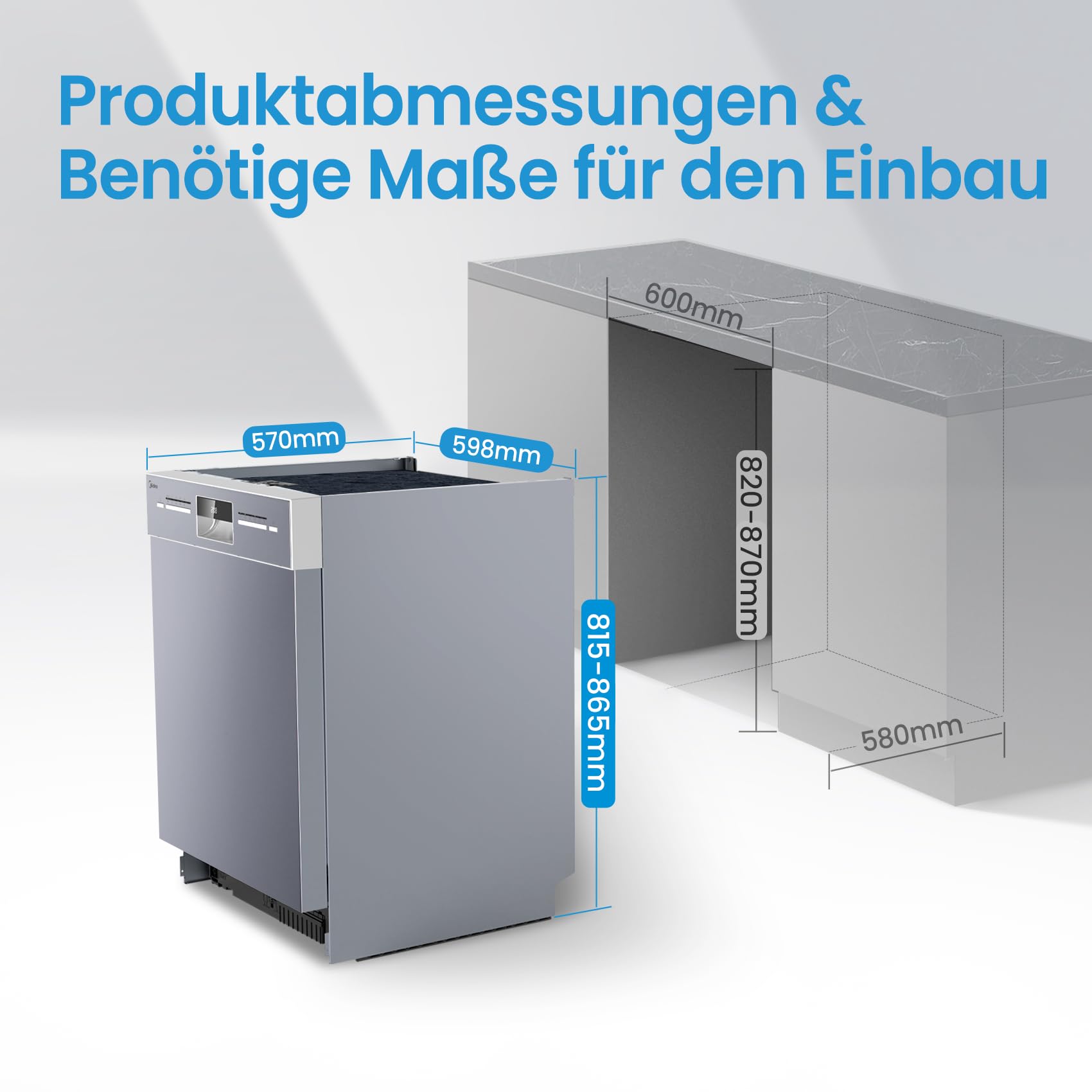 Midea SU 5.35X14CS Geschirrspüler Unterbau, 14 MGD, Spülmaschine 60 cm, Home Connect, Hygienepflege+, Maschinenpflege+, Extra Trocknung, Halbe Beladung, 44 db, Startverzögerung, Edelstahl 9